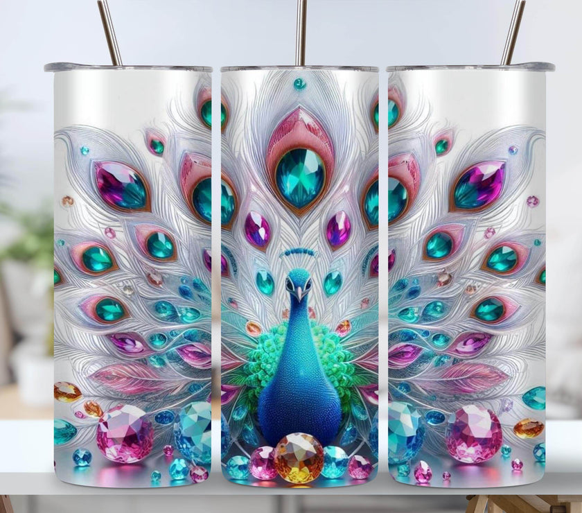 Beautiful Jeweled Peacock 20oz Tumbler - My Store