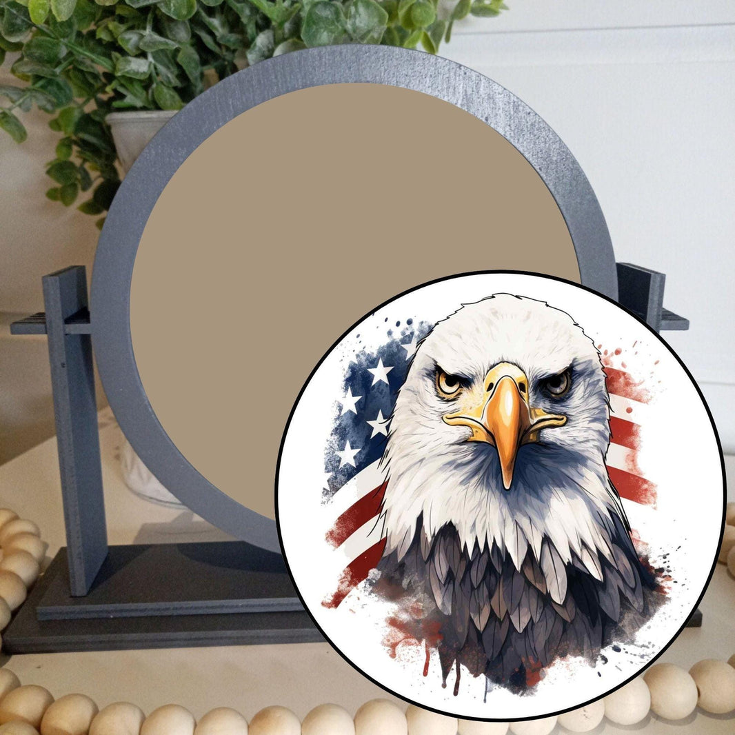 Bald Eagle In Front Of American Flag | Round Interchangeable Frame And/or - My Store