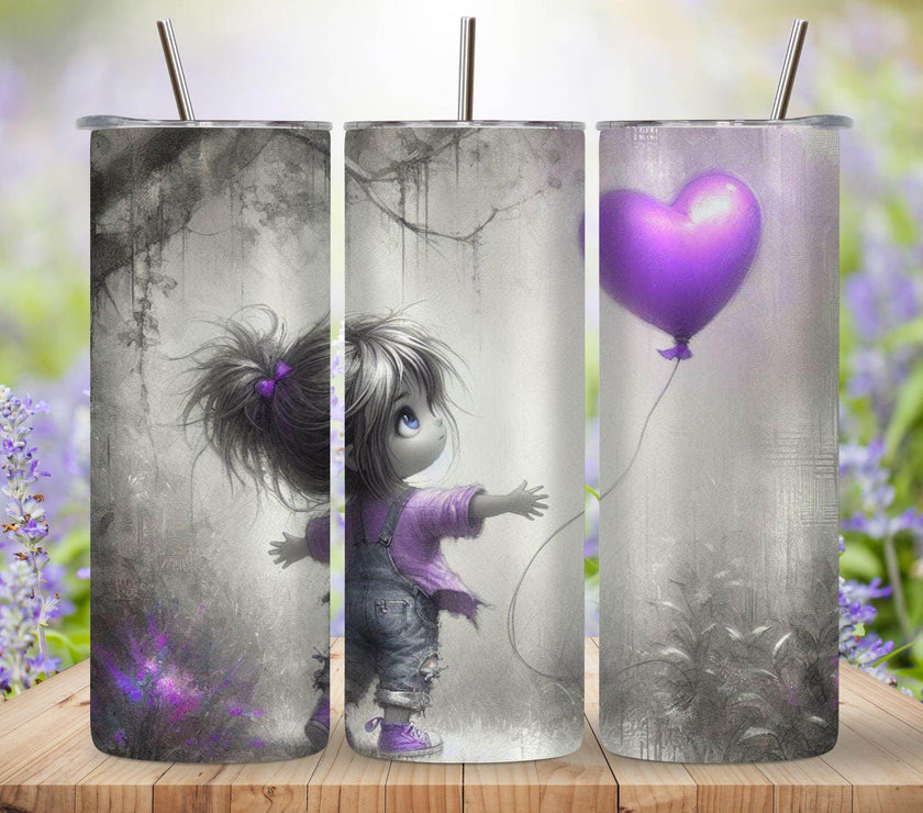 Cute Girl Letting a Purple Heart Balloon Go 20oz Tumbler - My Store