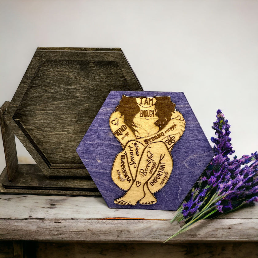 Be Proud of Who You Are: I am Enough Motivational Insert-Table top interchangeable hexagon insert  (Frame sold separately) - My Store